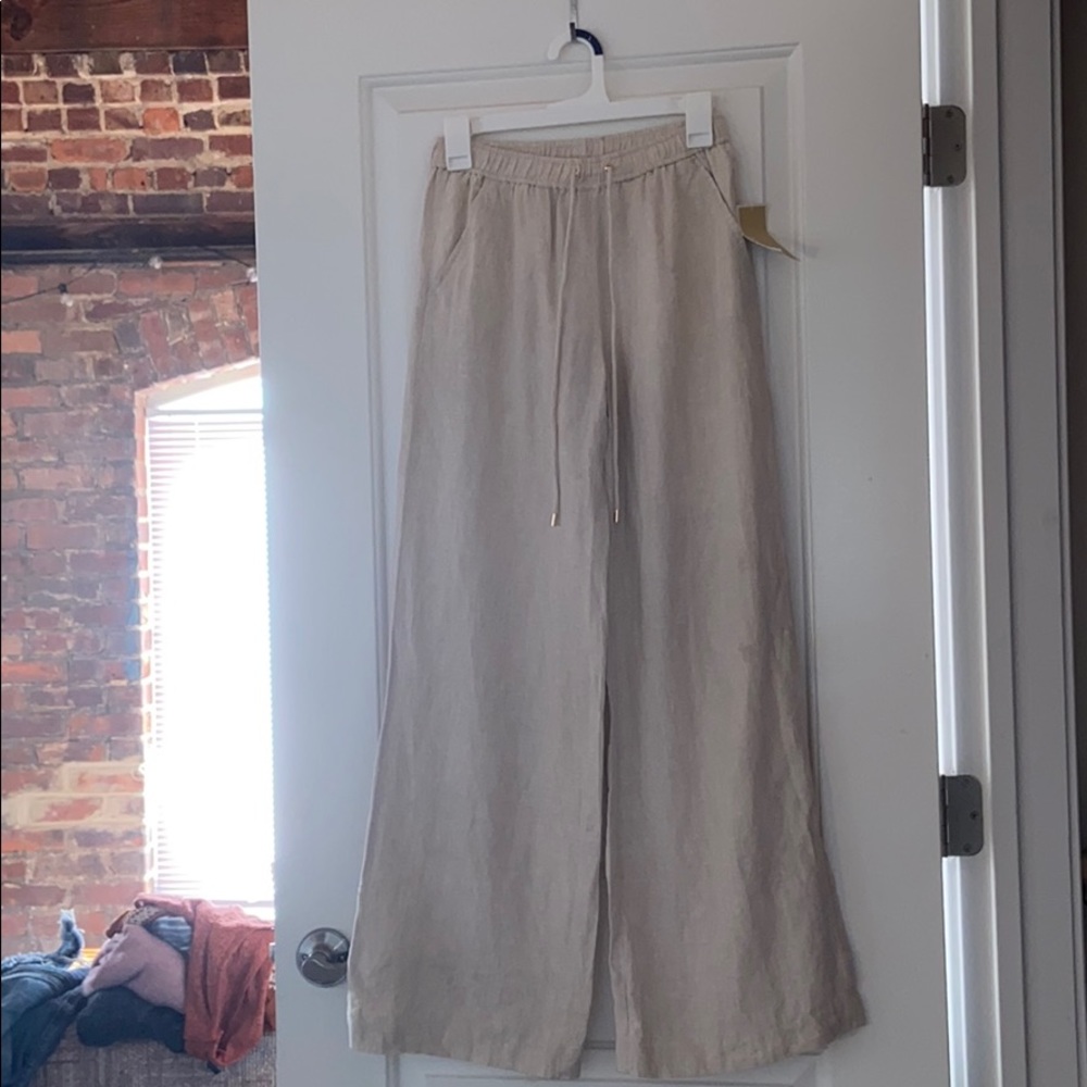 Michael Kors linen drawstring wide leg pants